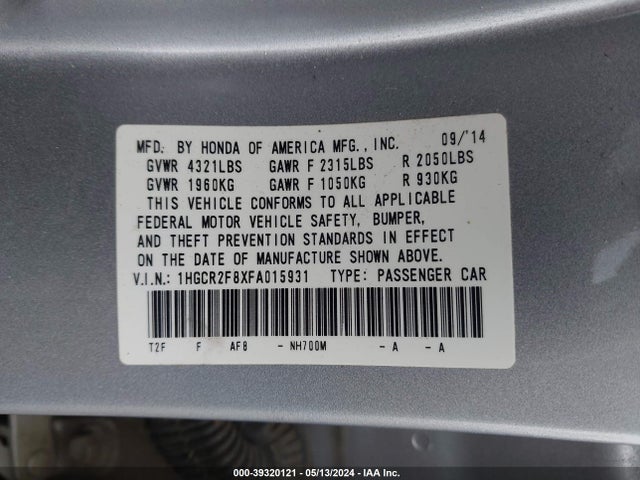 Honda Accord Ex-l 2015 1HGCR2F8XFA015931 Image 9