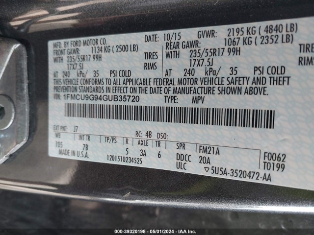 Ford ESCAPE SE 2016 1FMCU9G94GUB35720 Image 9