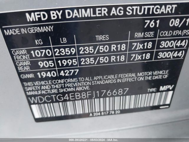WDCTG4EB8FJ176687 Mercedes-Benz GLA 250