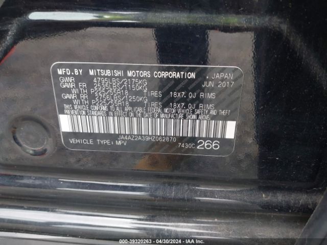 JA4AZ2A39HZ062870 Mitsubishi Outlander Es