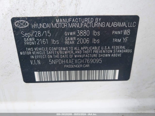 Hyundai ELANTRA SE 2016 5NPDH4AEXGH769095 Image 9