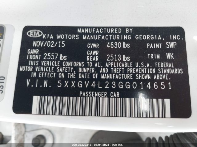 5XXGV4L23GG014651 KIA Optima Sxl Turbo