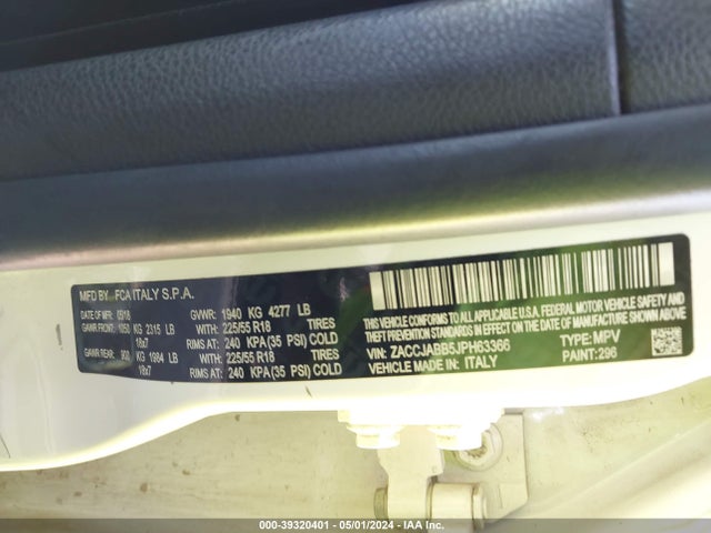 ZACCJABB5JPH63366 Jeep Renegade Altitude Fwd