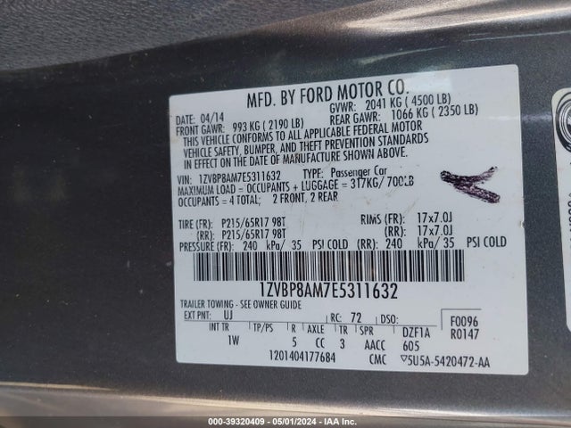 Ford Mustang V6 2014 1ZVBP8AM7E5311632 Image 9