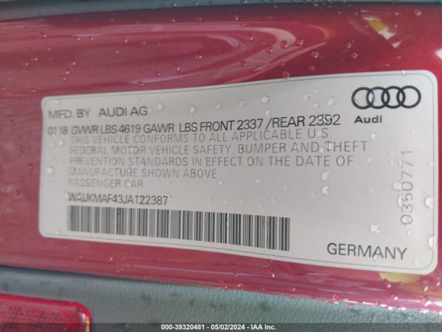 WAUKMAF43JA122387 Audi A4 2.0t Tech Ultra Premium/2.0t Ultra Premium
