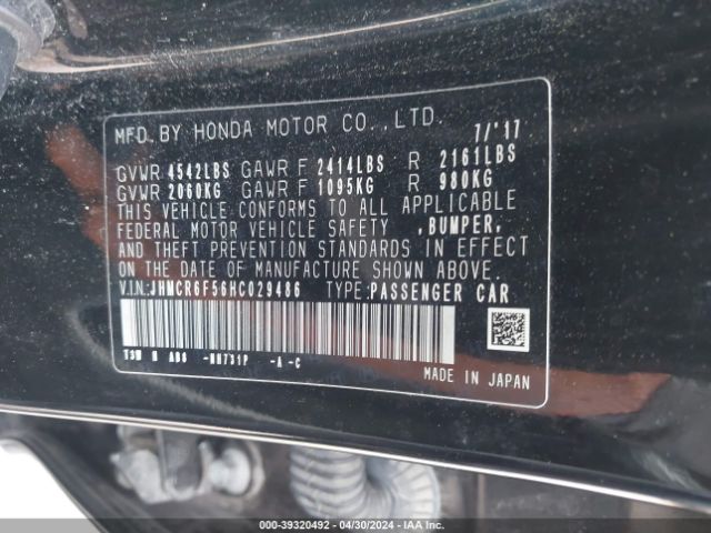 JHMCR6F56HC029486 Honda Accord Hybrid Ex-l