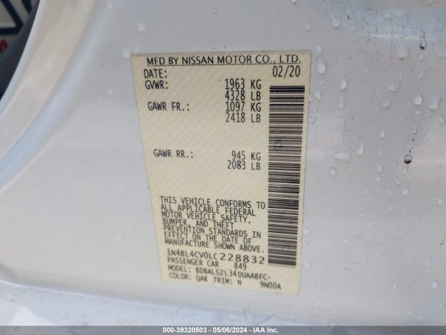 Nissan Altima Sr Fwd 2020 1N4BL4CV0LC228832 Image 9