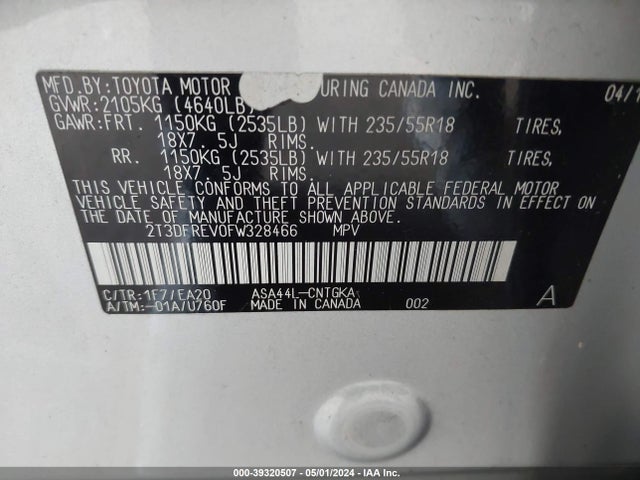 Toyota Rav4 Limited 2015 2T3DFREV0FW328466 Image 9