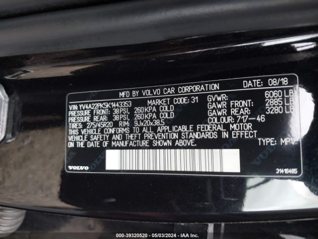 YV4A22PK5K1443353 Volvo Xc90 T6 Momentum