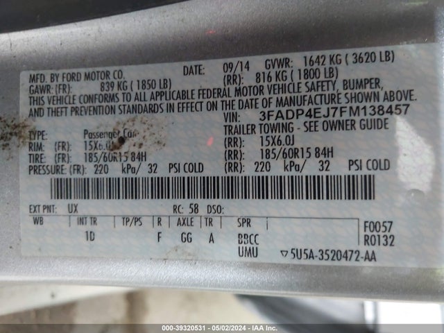 Ford FIESTA SE 2015 3FADP4EJ7FM138457 Image 9