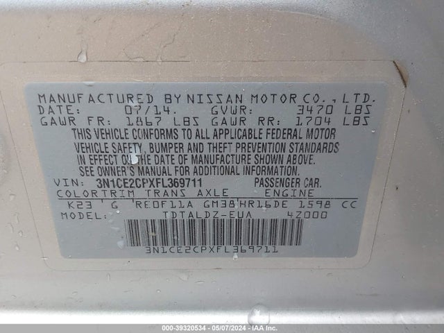 Nissan Versa Note S (sr)/s Plus/sl/sr/sv 2015 3N1CE2CPXFL369711 Image 9