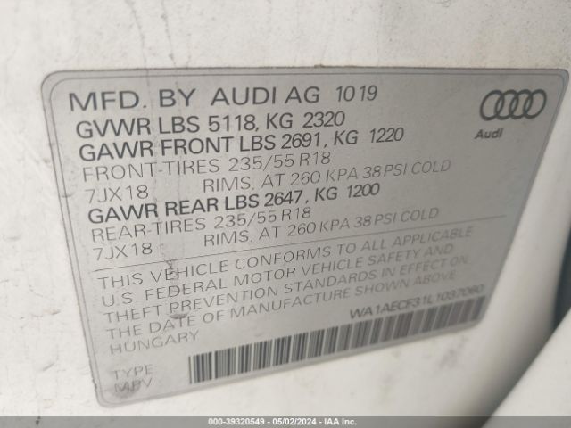 WA1AECF31L1037060 Audi Q3 Premium 45 Tfsi Quattro Tiptronic