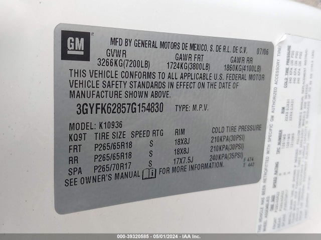 2007 CADILLAC ESCALADE EXT 3GYFK62857G154830 Photo 8
