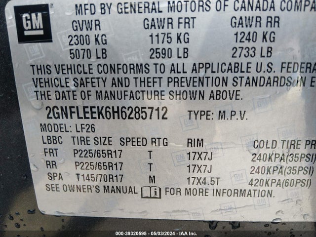 Chevrolet EQUINOX LS 2017 2GNFLEEK6H6285712 Image 9