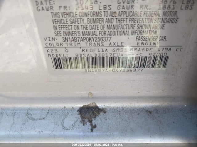 Nissan SENTRA SV 2019 3N1AB7AP0KY256377 Image 9