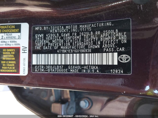 Toyota AVALON XLE 2016 4T1BK1EB1GU196936 Image 9
