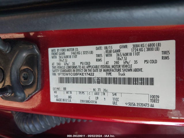 Ford F-150 Xlt 2015 1FTEW1CG5FKE17422 Image 9