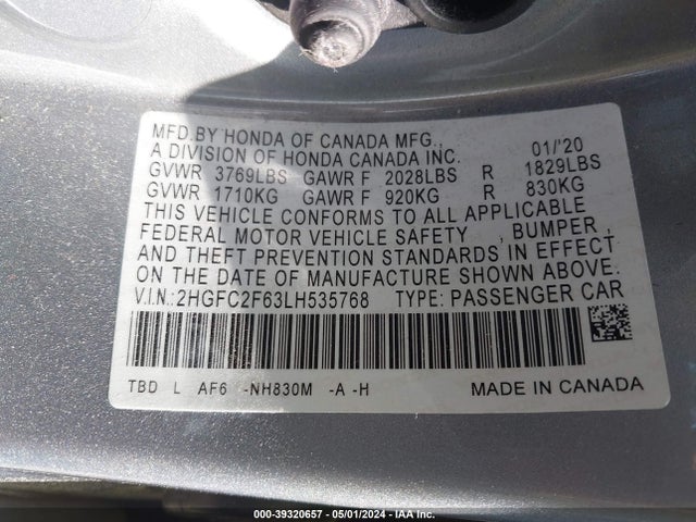 Honda Civic Lx 2020 2HGFC2F63LH535768 Image 9