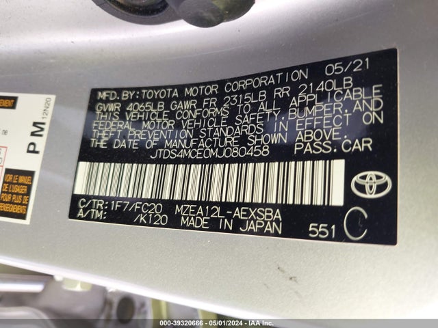 Toyota COROLLA SE 2021 JTDS4MCE0MJ080458 Image 9