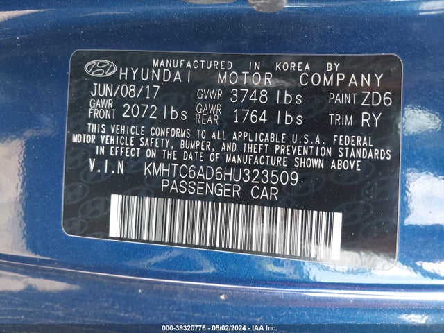 Hyundai Veloster Value Edition 2017 KMHTC6AD6HU323509 Image 9
