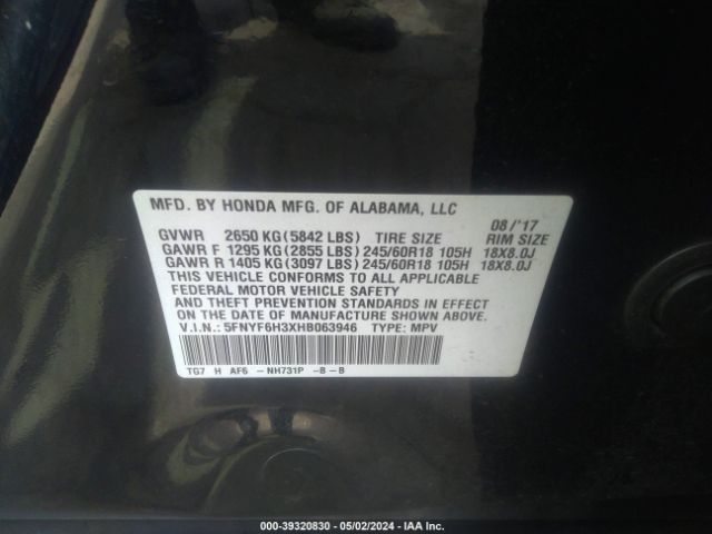 5FNYF6H3XHB063946 Honda Pilot Ex