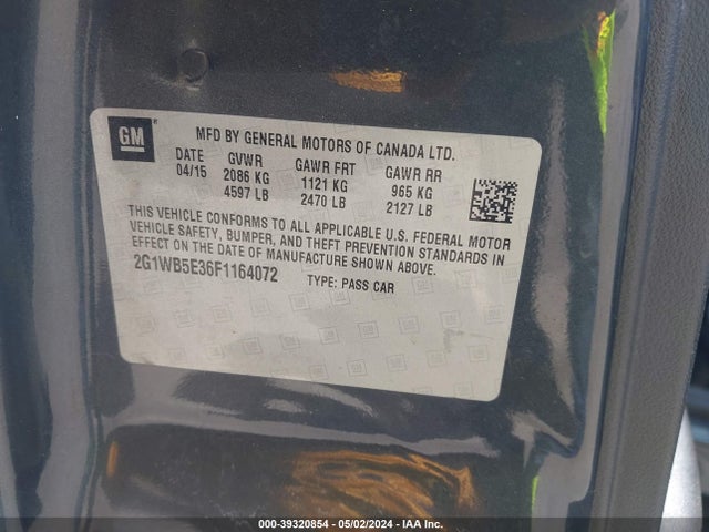 Chevrolet Impala Limited Lt 2015 2G1WB5E36F1164072 Image 9