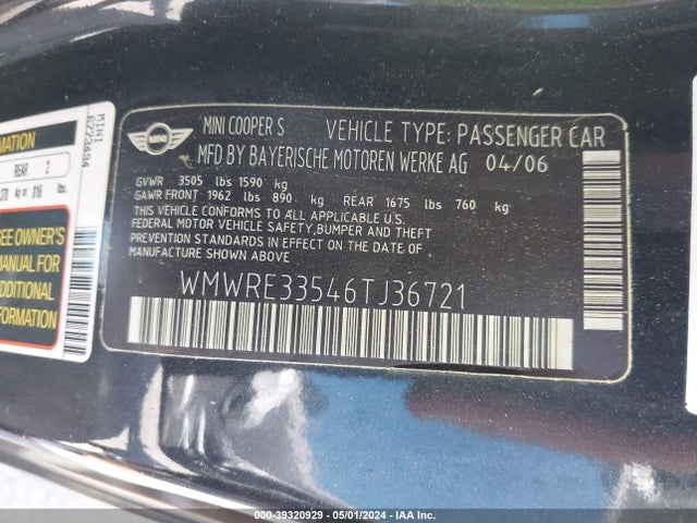 2006 MINI COOPER S WMWRE33546TJ36721 Photo 8