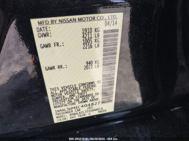 Nissan Altima 2.5 S 2014 1N4AL3AP4EC404827 Image 9