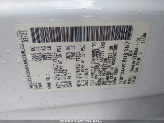 5N1BT3AAXPC808367 Nissan Rogue S Fwd