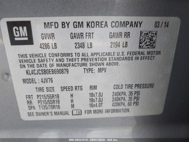 KL4CJCSB0EB690879 Buick Encore Leather