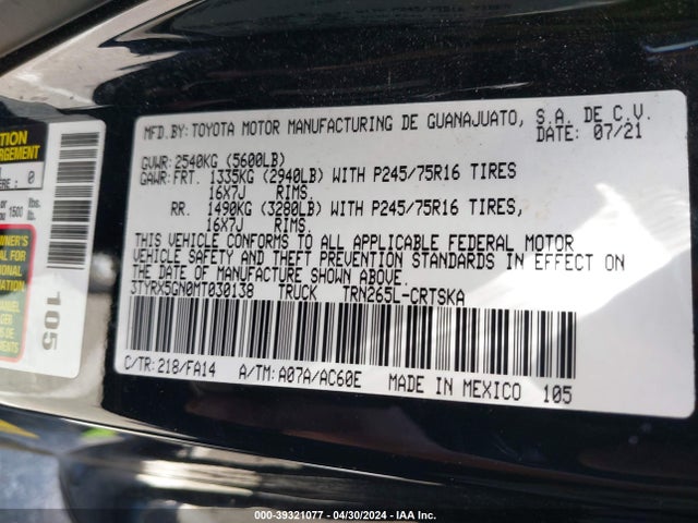 Toyota Tacoma Sr 2021 3TYRX5GN0MT030138 Image 9