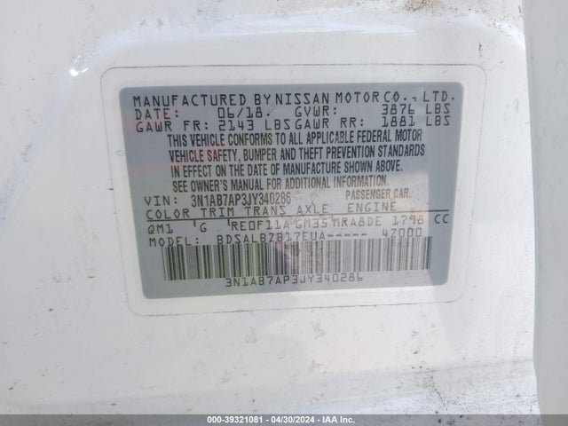Nissan SENTRA S 2018 3N1AB7AP3JY340286 Image 9