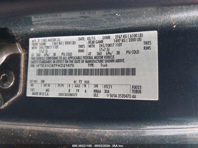 Ford F-150 Xlt 2015 1FTEX1C87FKD21670 Image 9