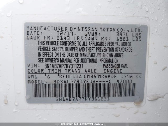 Nissan SENTRA SV 2019 3N1AB7AP7KY311231 Image 9