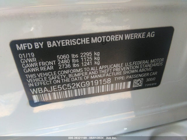 WBAJE5C52KG919158 BMW 540I