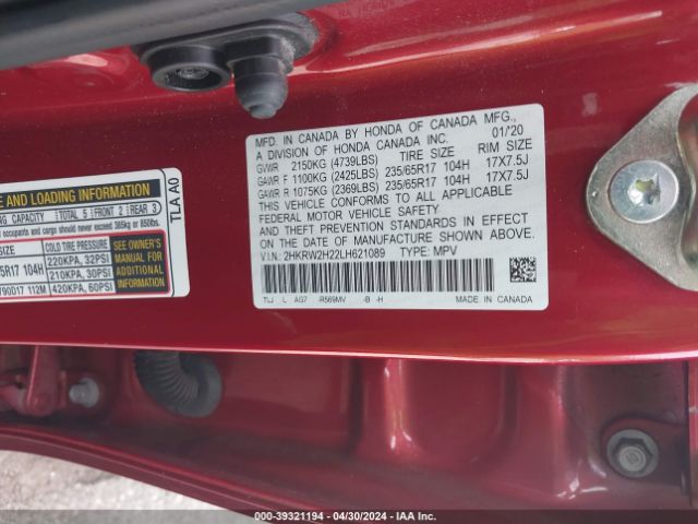 2HKRW2H22LH621089 Honda Cr-v Awd Lx