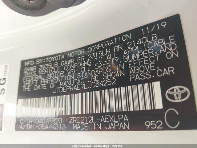 Toyota COROLLA LE 2020 JTDEPRAE7LJ084252 Image 9