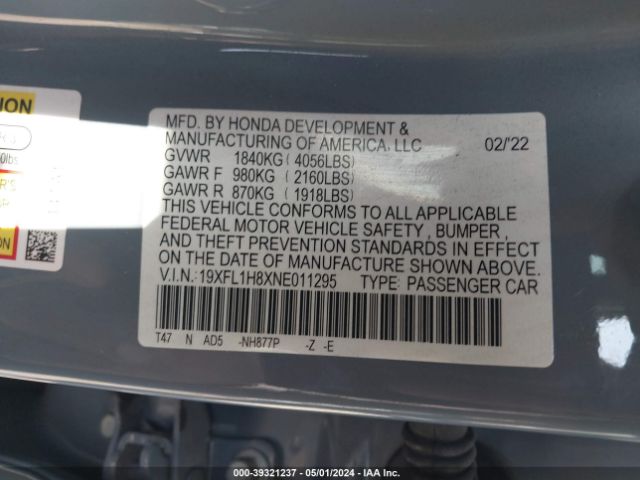 19XFL1H8XNE011295 Honda Civic Sport Touring