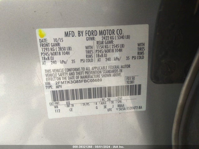 2FMTK3G85FBC05689 Ford EDGE SE