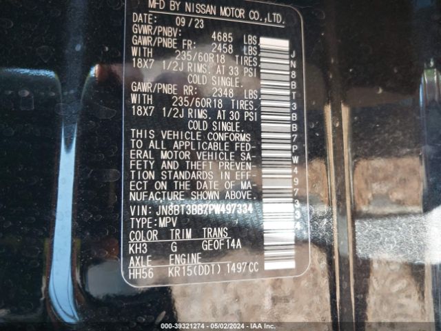 JN8BT3BB7PW497334 Nissan Rogue Sv Intelligent Awd