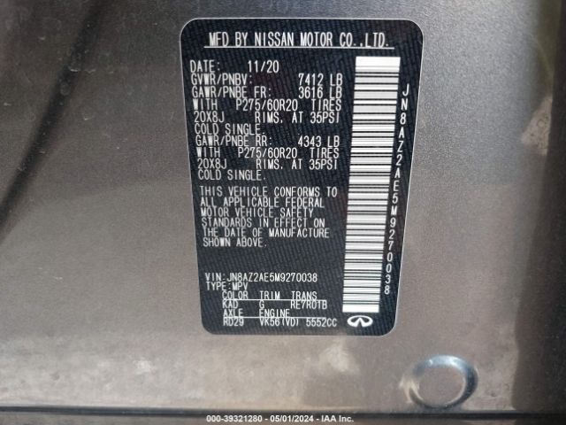 JN8AZ2AE5M9270038 Infiniti Qx80 Luxe Awd