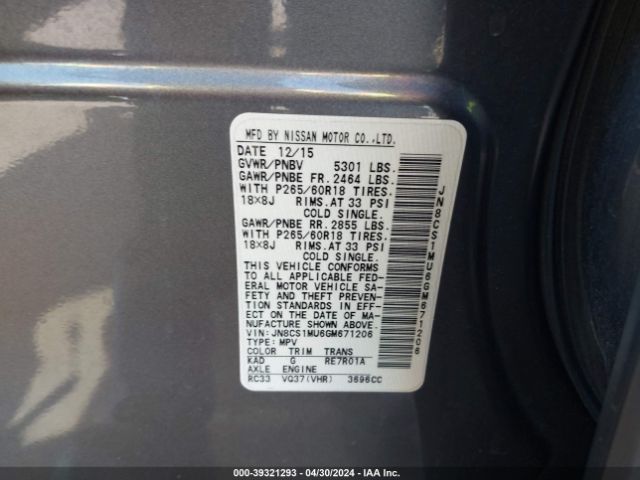 JN8CS1MU6GM671206 Infiniti QX70
