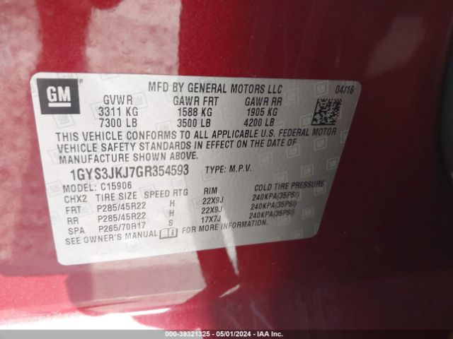 1GYS3JKJ7GR354593 Cadillac Escalade Esv Premium Collection
