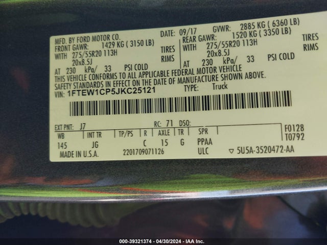 Ford F-150 Xl 2018 1FTEW1CP5JKC25121 Image 9