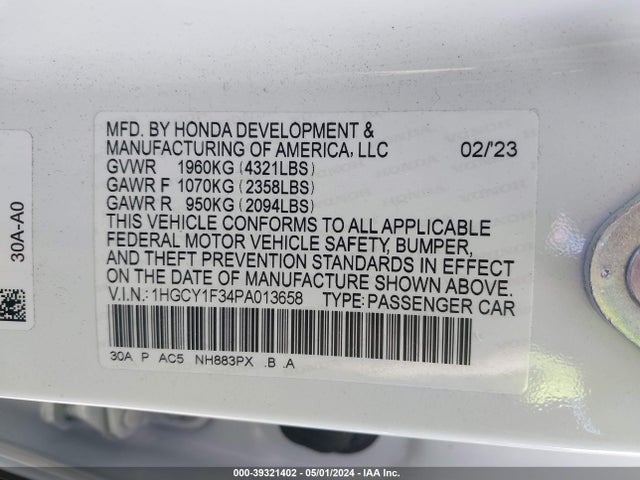 Honda ACCORD EX 2023 1HGCY1F34PA013658 Image 9