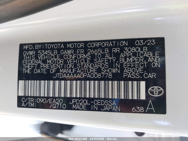 Toyota Mirai Xle 2023 JTDAAAAA0PA008778 Image 9