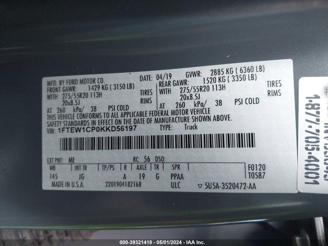 Ford F-150 Xl 2019 1FTEW1CP0KKD56197 Image 9