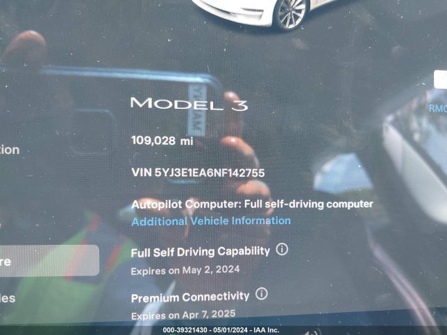 2022 TESLA MODEL 3 5YJ3E1EA6NF142755 Photo 6