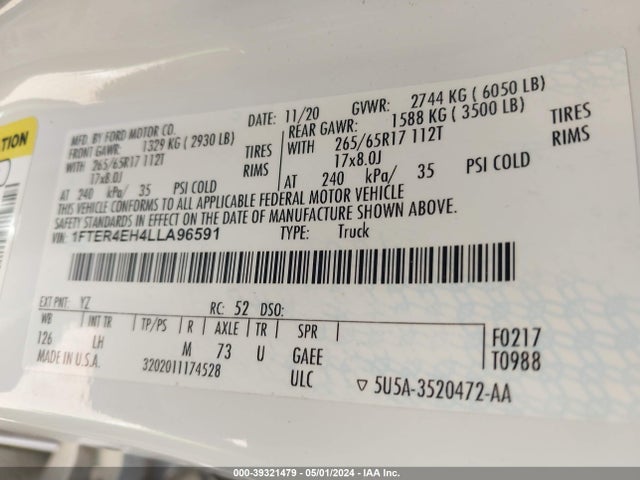 Ford Ranger Xlt 2020 1FTER4EH4LLA96591 Image 9