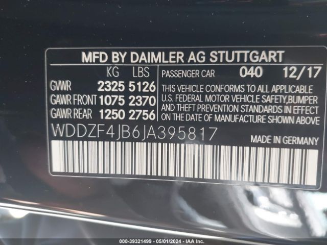 WDDZF4JB6JA395817 Mercedes-Benz E 300